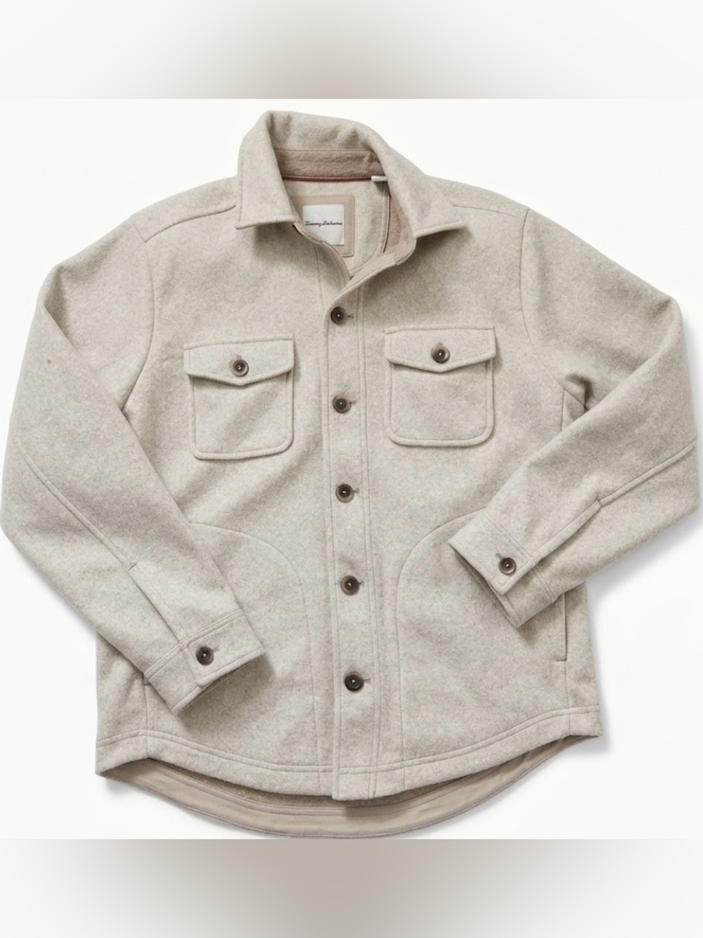 Tommy Bahama Mens Fleece Shirt Jacket Shacket Button Up Beige Flannel M
